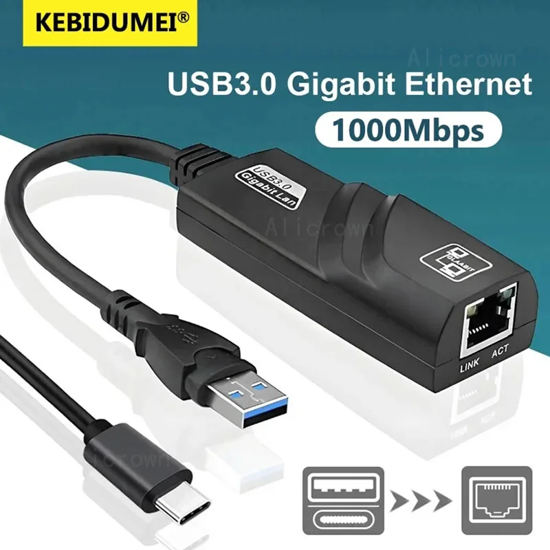 10/100/1000Mbps USB 3.0 Wired USB TypeC To Rj45 Lan Ethernet Adapter RTL8153 Network Card for PC Macbook Windows Laptop