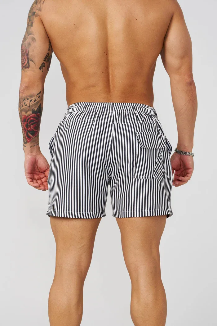 American men's shorts for jogging, fitness, quick drying, breathable, casual beach pants, striped fashion shorts