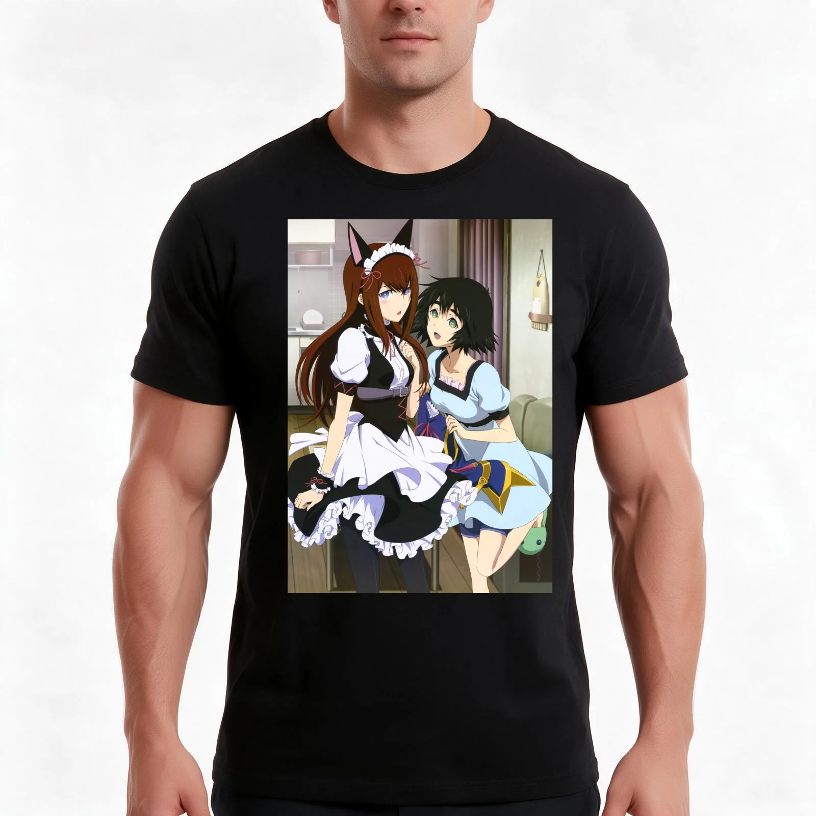 Steins;Gate - Makise Kurisu & Shiina Mayuri T-Shirt, Summer Casual Cotton Tee, Oversized Streetwear Tops, Vintage Graphic Print