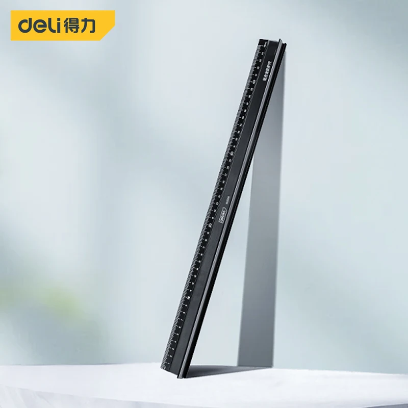 Deli 1 Pcs 20/30/45cm Black Protective Straightedge Aluminium Alloy Material Ruler Multifunction High Percision Measuring Rulers