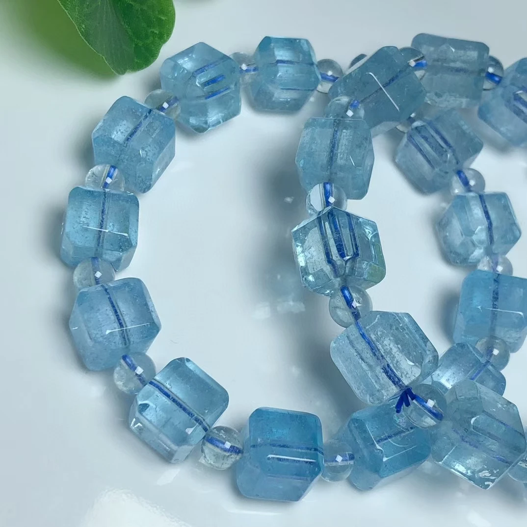 Natural Blue Topaz Crystal Clear Cube Beads Bracelet Gemstone 9x9mm Topaz Jewelry Women Men Fashion AAAAAAA