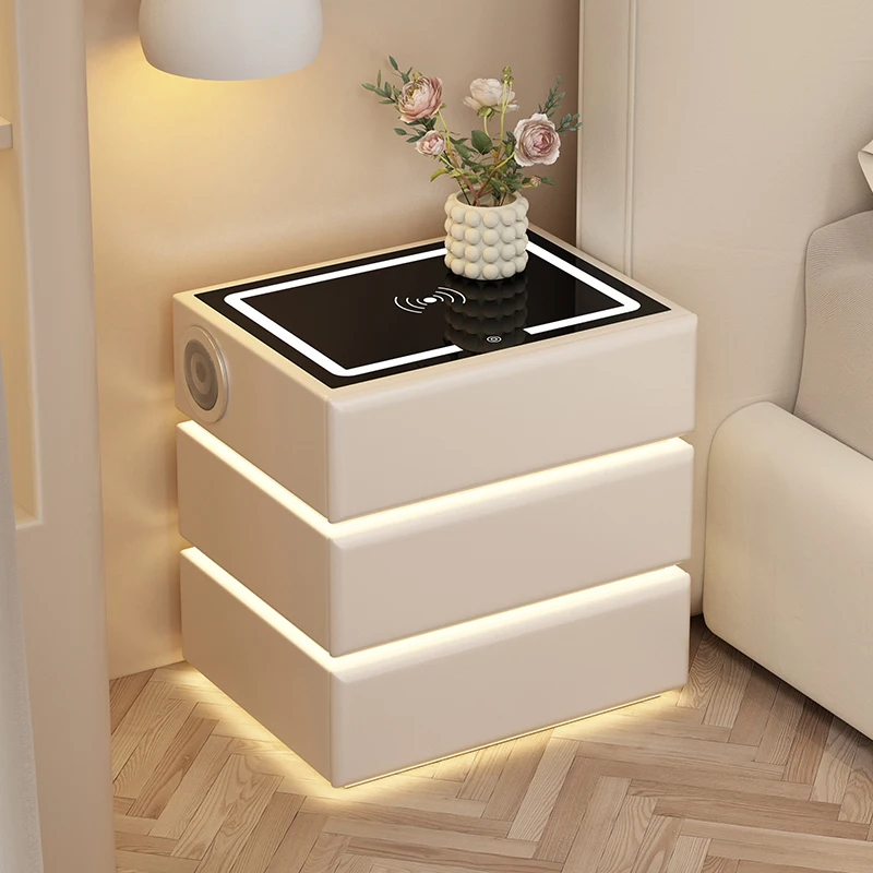 Led Night Light Bedside Cupboard Charger Bluetooth Luxury Smart Nightstands Modern Wireless Mesitas De Noche Bedroom Furniture