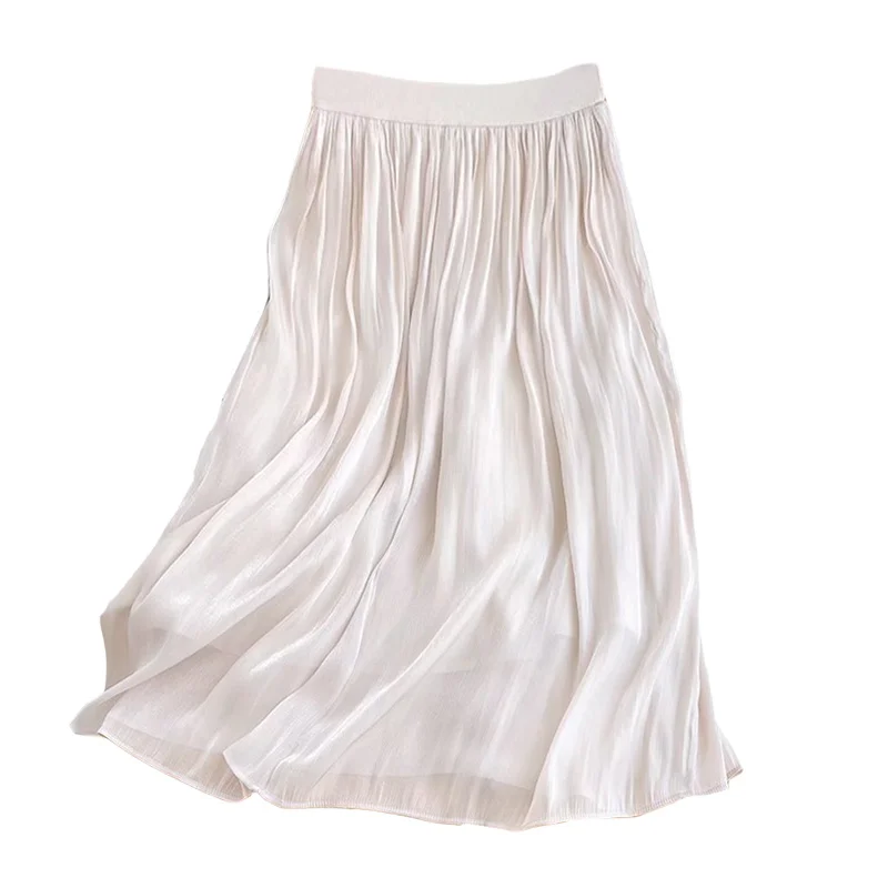 BANA taille haute plissée inje Georgette jupe femmes été Midi a-ligne jupe taille élastique Simple Sle trajet OL Sle