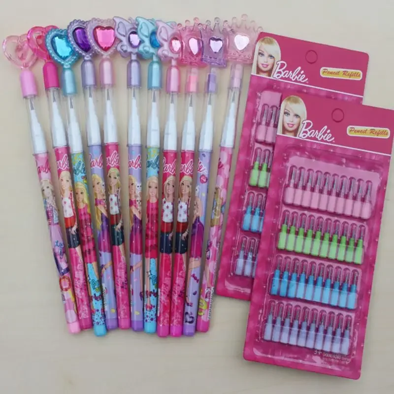 12Pcs Pink Mechanical Barbie Pencil Cartoon Princess 0.5Mm Students Writing Pens Girl Kawaii Pendant Doll Stationery School Gift image 3