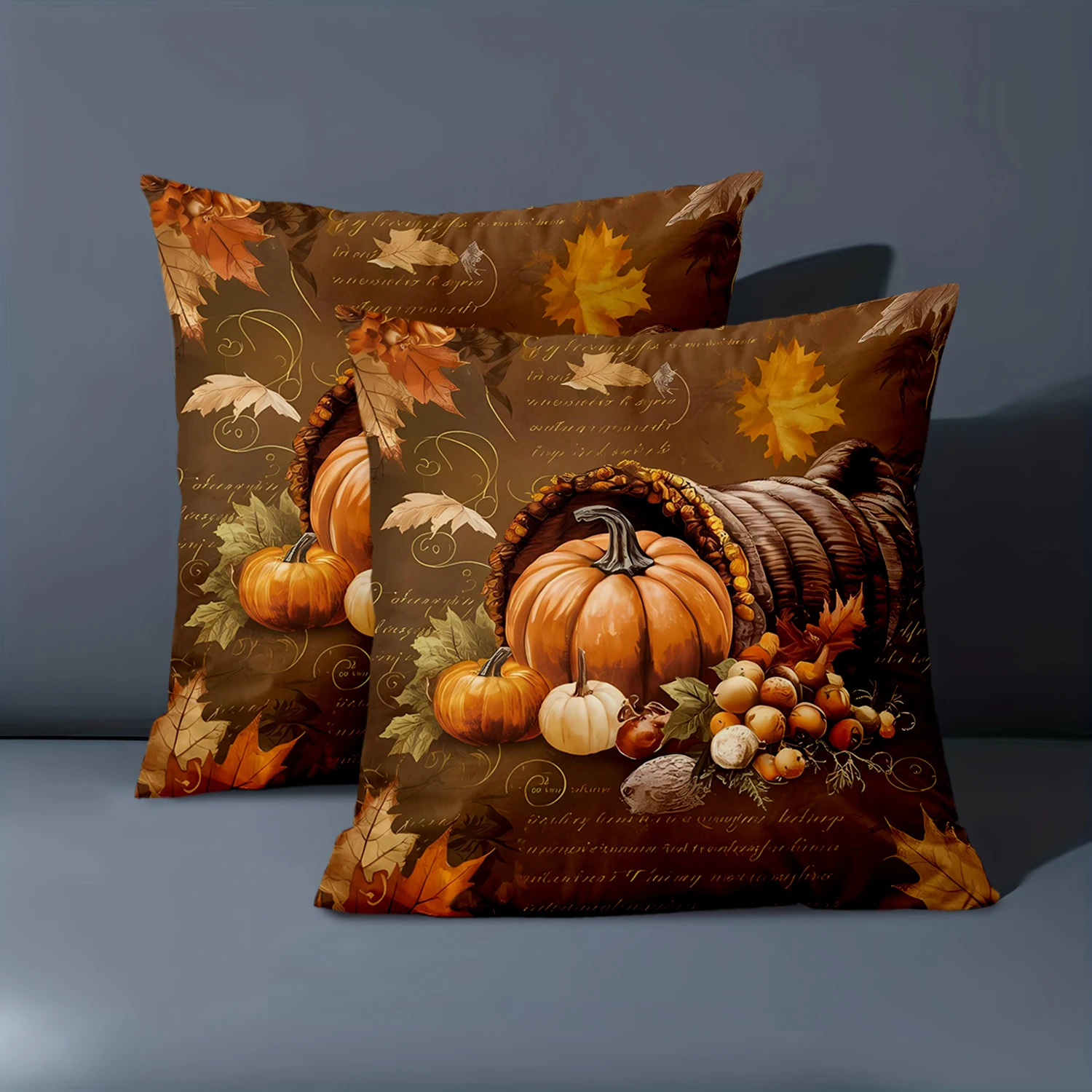 

1 Pieces - 2D flat printing Thanksgiving Pumpkins Leaves Pattern Pillow Polyester pillowcase sofa decorative cushion cov