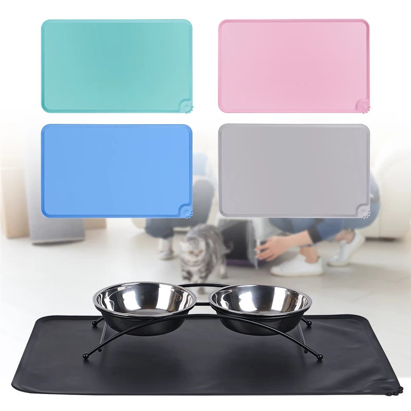 Waterproof Pet Food Pad Pet Mat Dog Cat Solid Color Silicone Non-Stick Pet Bowl Drinking Mat Dog Feeding Placemat Easy Washing