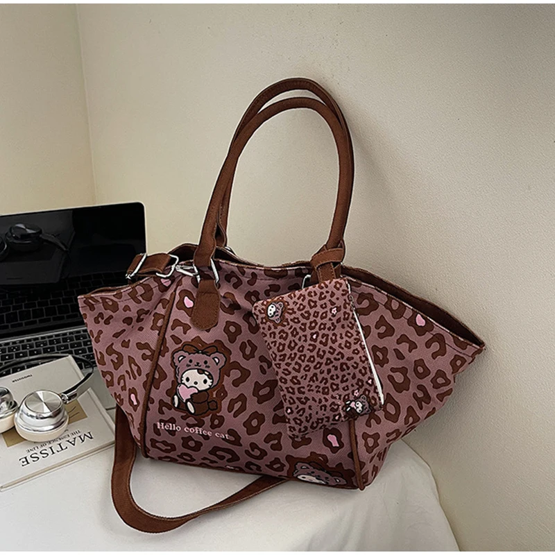 

Exquisite Printed Striped Bag Fashion Casual Tote Bag Large Capacity Shoulder Bag Popular Puppy Print Hardware Design Handbag