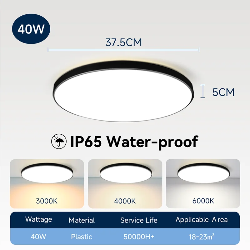 Waterdichte Badkamer Lamp Plafond Led Plafondverlichting 18W 30W 40W Ronde Led Plafondlamp Voor Keuken woonkamer Toilet Kamer 220V