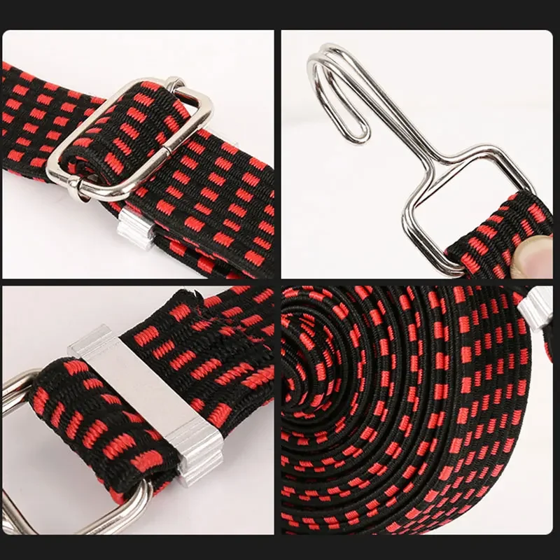 Motorcycle Bicycle Luggage Fixed Strap Rope Length Adjustable Double-layer Metal Hook Widening Elastic Belt Drop ship Wholesale