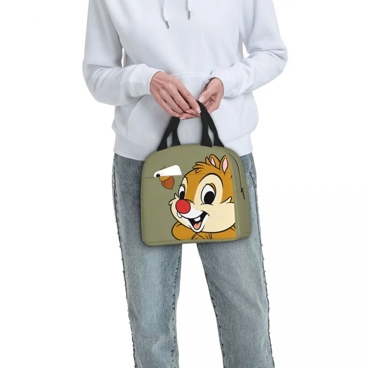 Naughty Chip 'n' Dale Insulated Lunch Bag Cooler Bag Reusable Portable Tote Lunch Box Bento Pouch Beach Travel