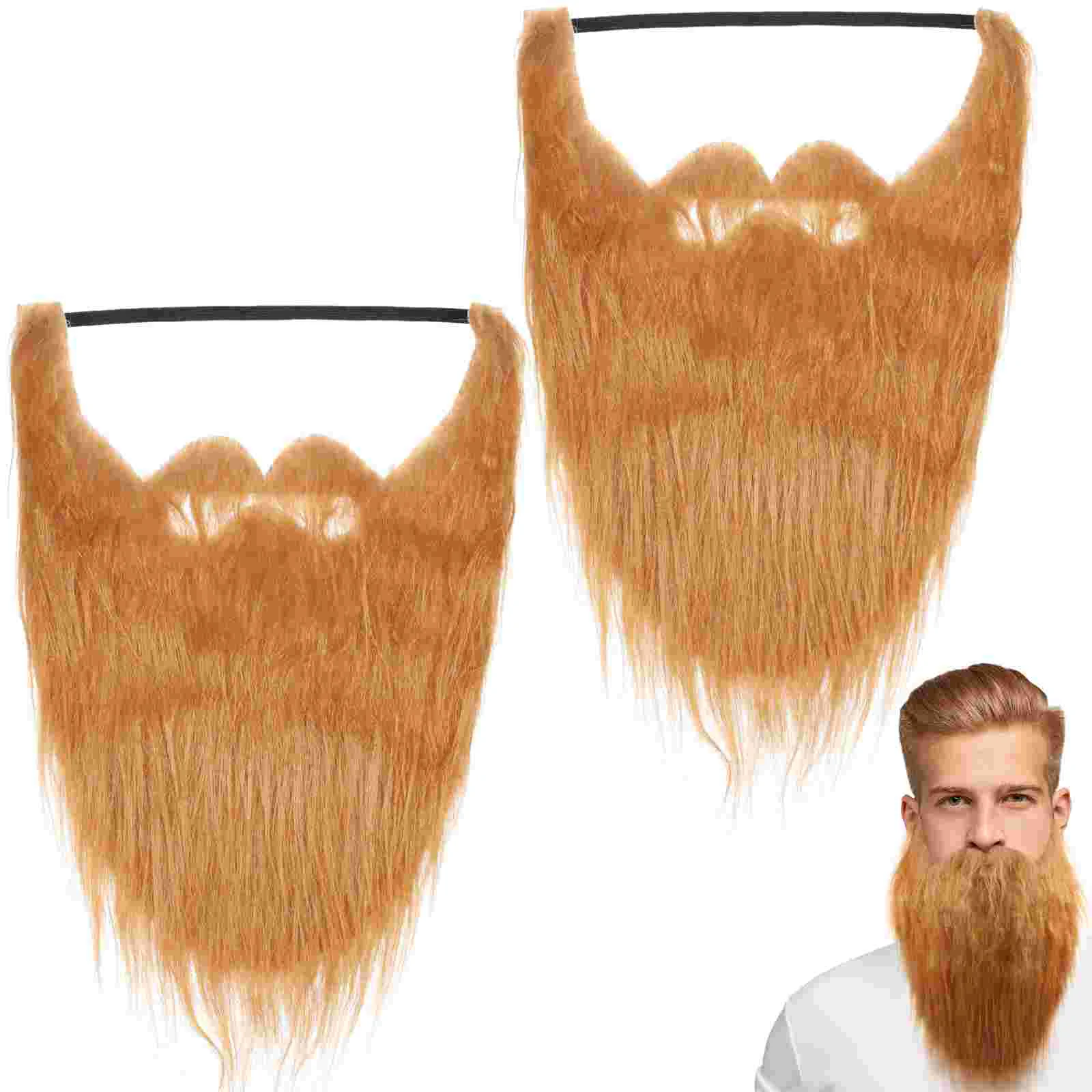 Autocollants de faux cheveux longs d'Halloween pour hommes, fausse barbe, moustache de simulation de masque, décorations de visage, accessoires, 2 pièces