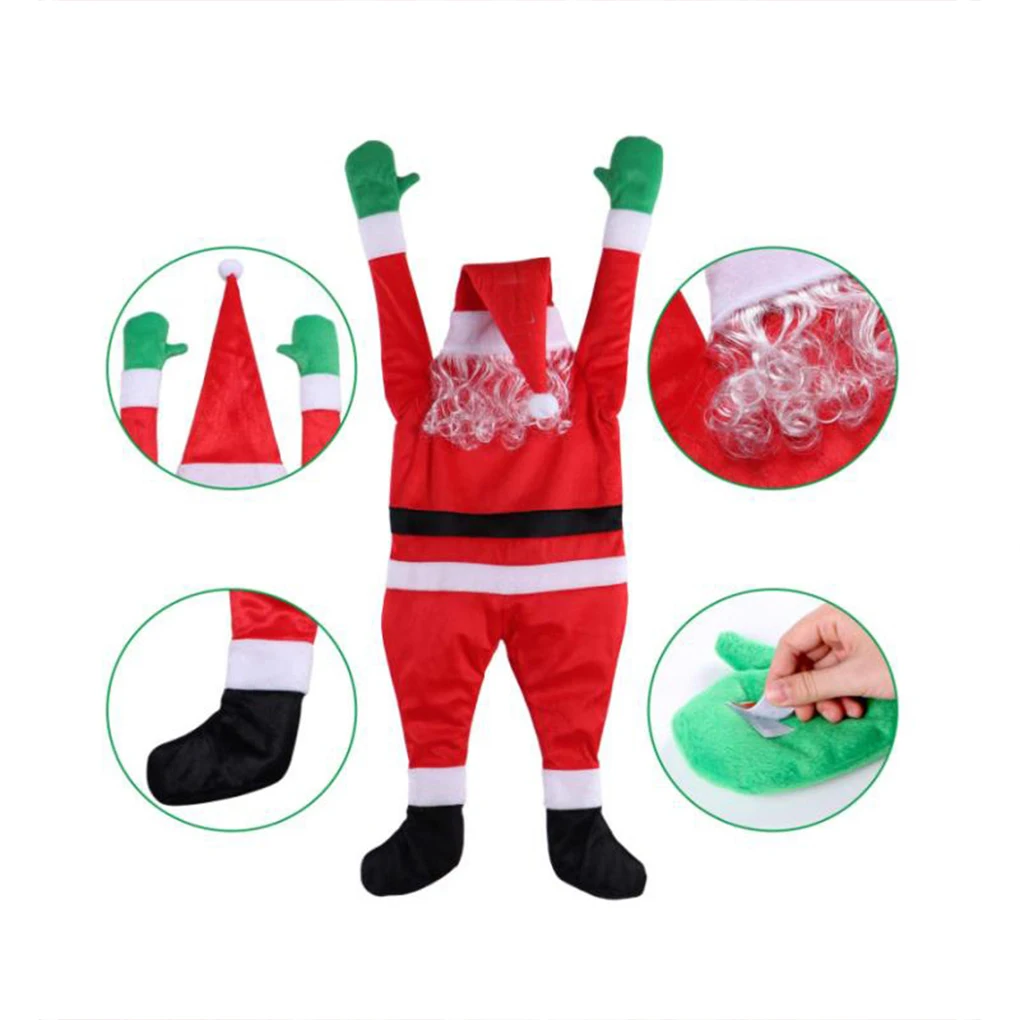 1.7M Velvet Santa Claus Wall Climbing Christmas Santa Claus Climbing Wall Door Xmas Hanging Window Decor Hanger Outdoor Decor