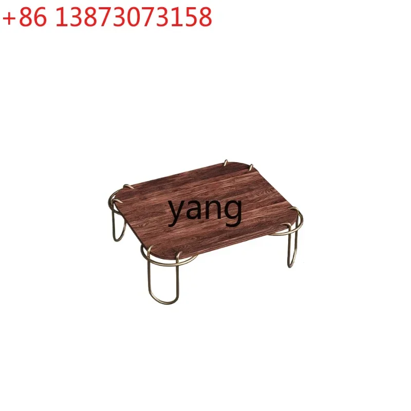 Original Design Villa Flat Living Room Walnut Solid Wood Light Luxury and Simplicity Metal Coffee Table