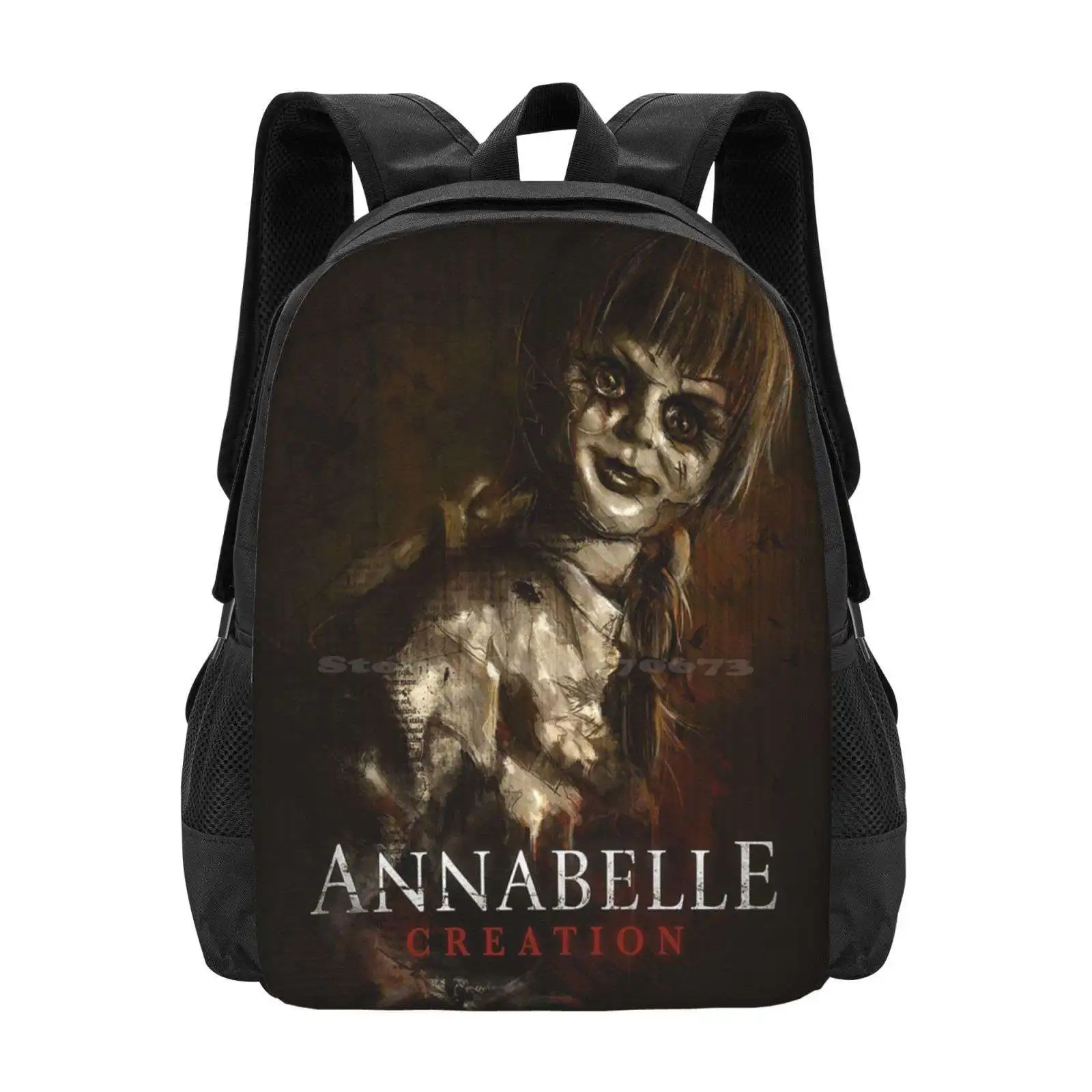 Annabelle กระเป๋าเป้สะพายหลังนักเรียนวัยรุ่นสร้างกระเป๋าออกแบบรูปแบบตุ๊กตาสร้างความหวาดกลัวเหนือธรรมชาติอเมริกันสหรัฐอเมริกา