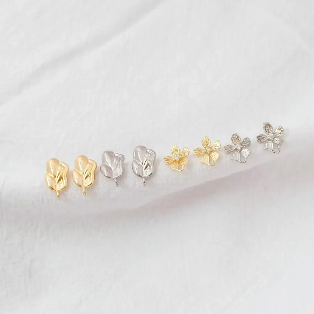 

14K Gold-plated White Gold Brushed Five-leaf Flower Leaf Pendant S925 Earpin Earrings and Stud Earrings Diy Simple Earrings