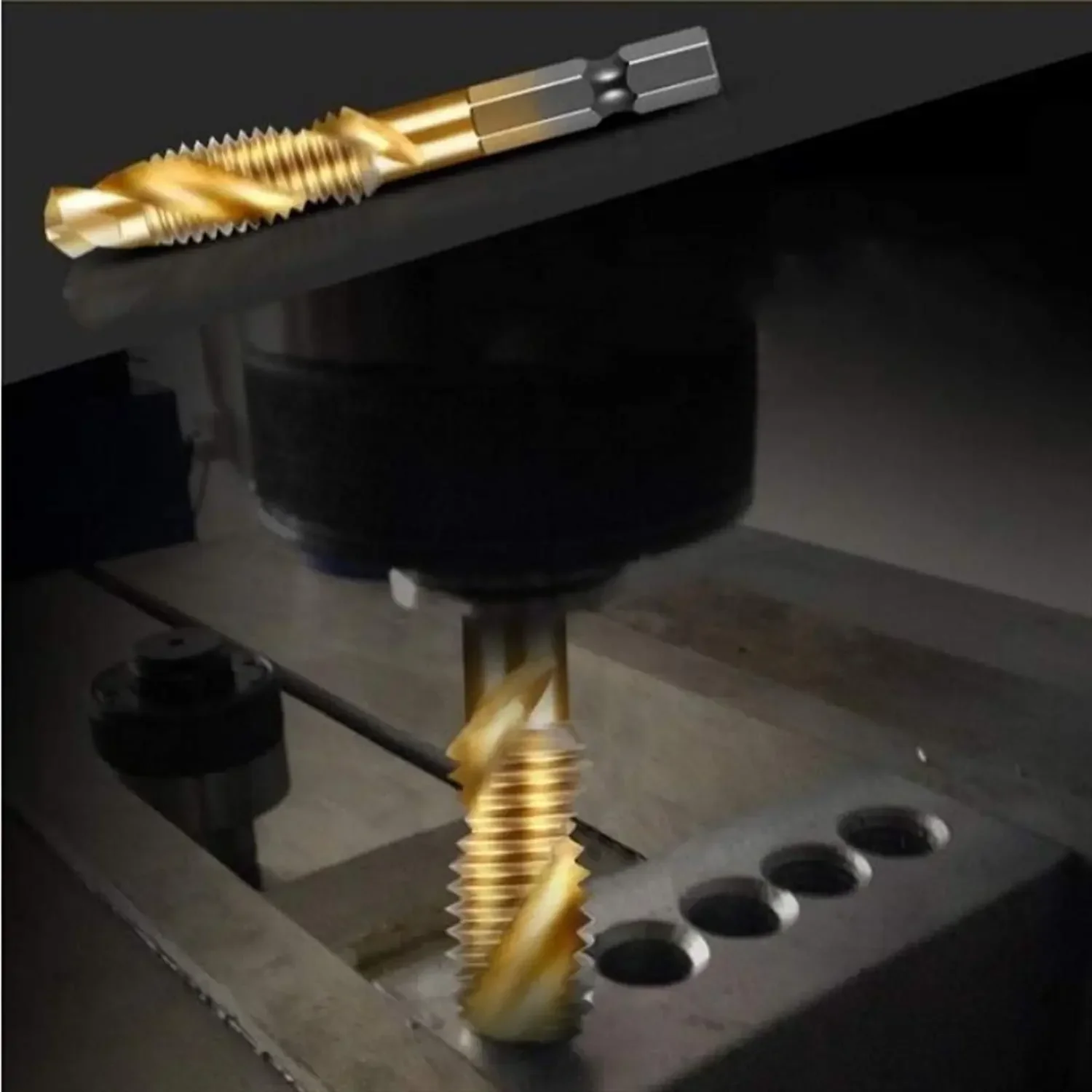 6 ชิ้น Hex Shank ไทเทเนียมชุบ HSS สกรูเกลียวเมตริกเจาะ Bits สกรูเครื่อง Compound tap M3 M4 M5 M6 M8 M10 เครื่องมือ