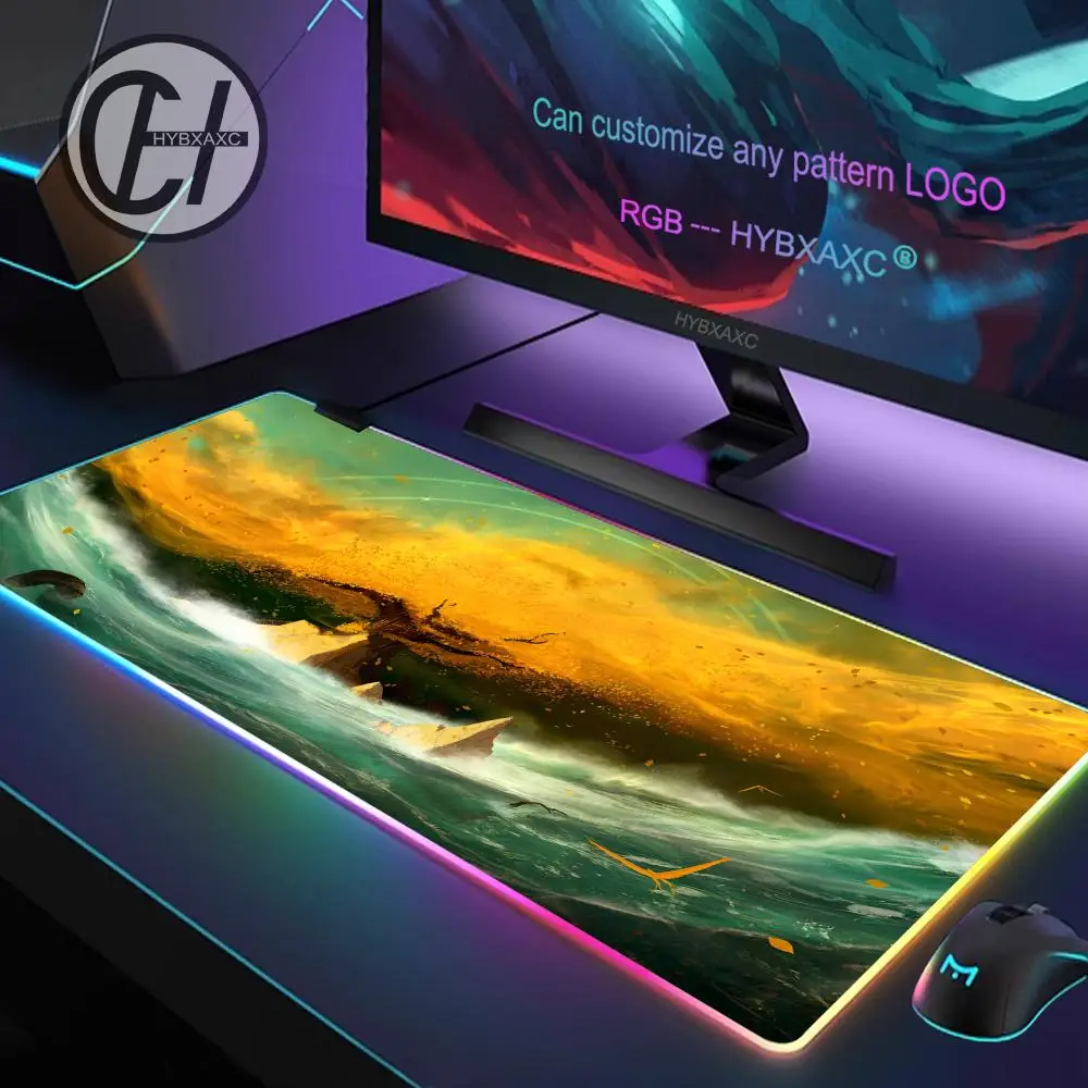 

Игровой коврик для мыши HD Print Sakura Tree HYBXAXC RGB, большой коврик для стола с LED-подсветкой XXL 900X400X4MM