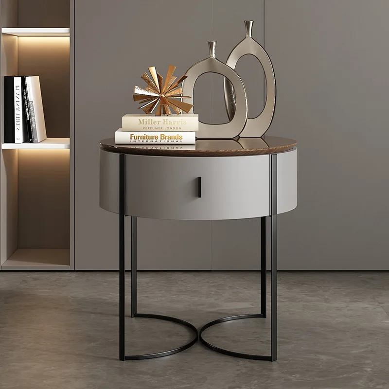 Paint Hardware Tall Locker Minimalist Round Solid Wood Modern Simple Walnut Bedside Table Nordic Side Cabinet