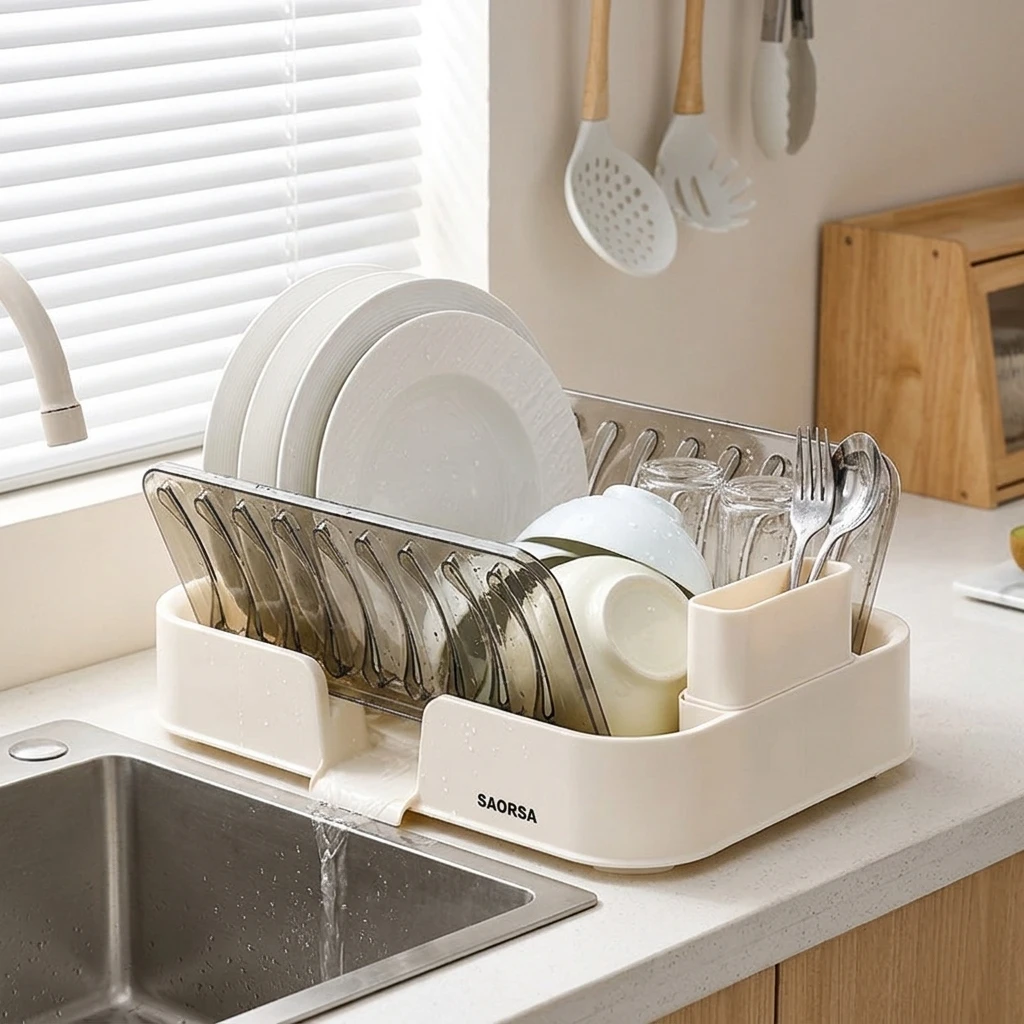 Space-Saving Dish Drainer Rack Efficient for Kitchen Countertop Double Layer PP Plate Holder Organizer Durable Home Use