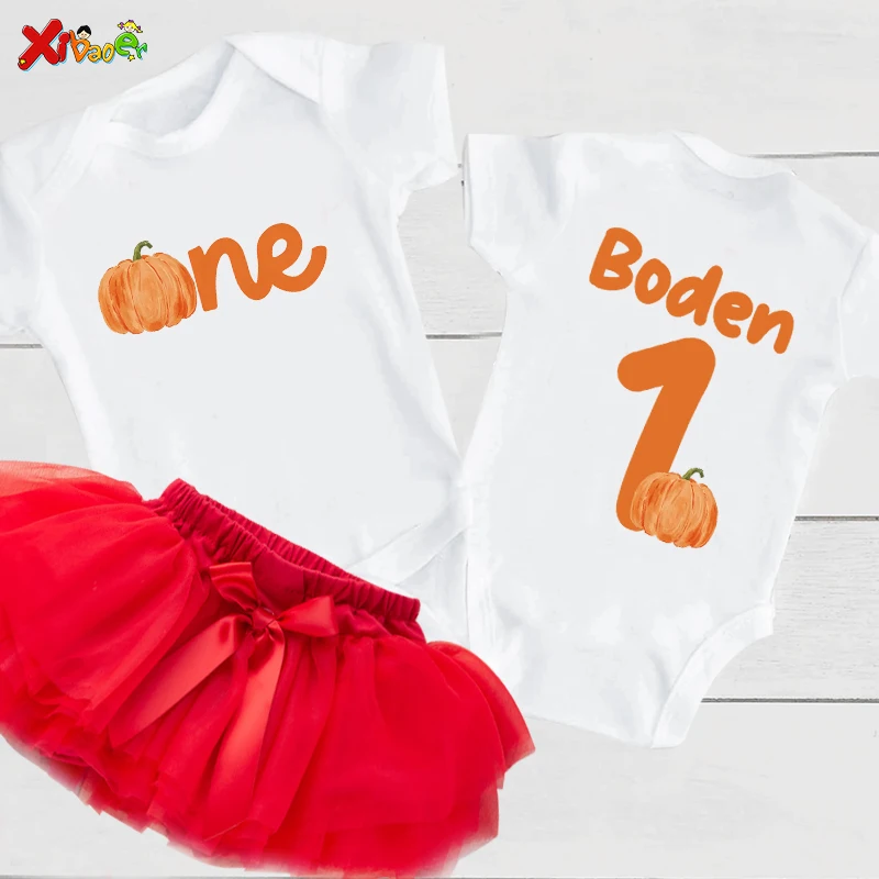 Personalized Baby Girl Halloween Pumpkin Outfit Custom Name Bodysuit 1st Birthday Clothes Set Onesie Creeper ONE Pumpkin Party
