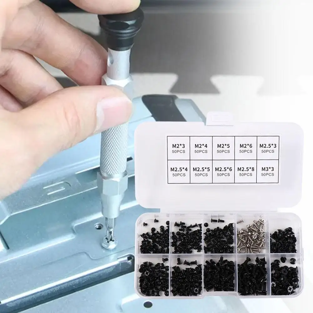 500 ชิ้น M2 M2.5 M3 แล็ปท็อปชุดสกรูเหล็กคาร์บอน Universal Hard Drive สกรูหลวมสกรูสีดําชุด Assortment กรณี