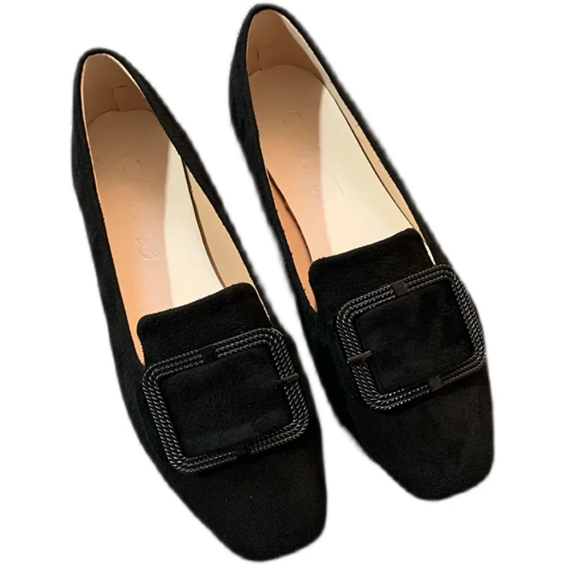 2022 Spring Women Slip On Loafer Autumn Fashion Ladies British Metal Buckle Flat Shoes Round Toe Female Black Casual Ballerina