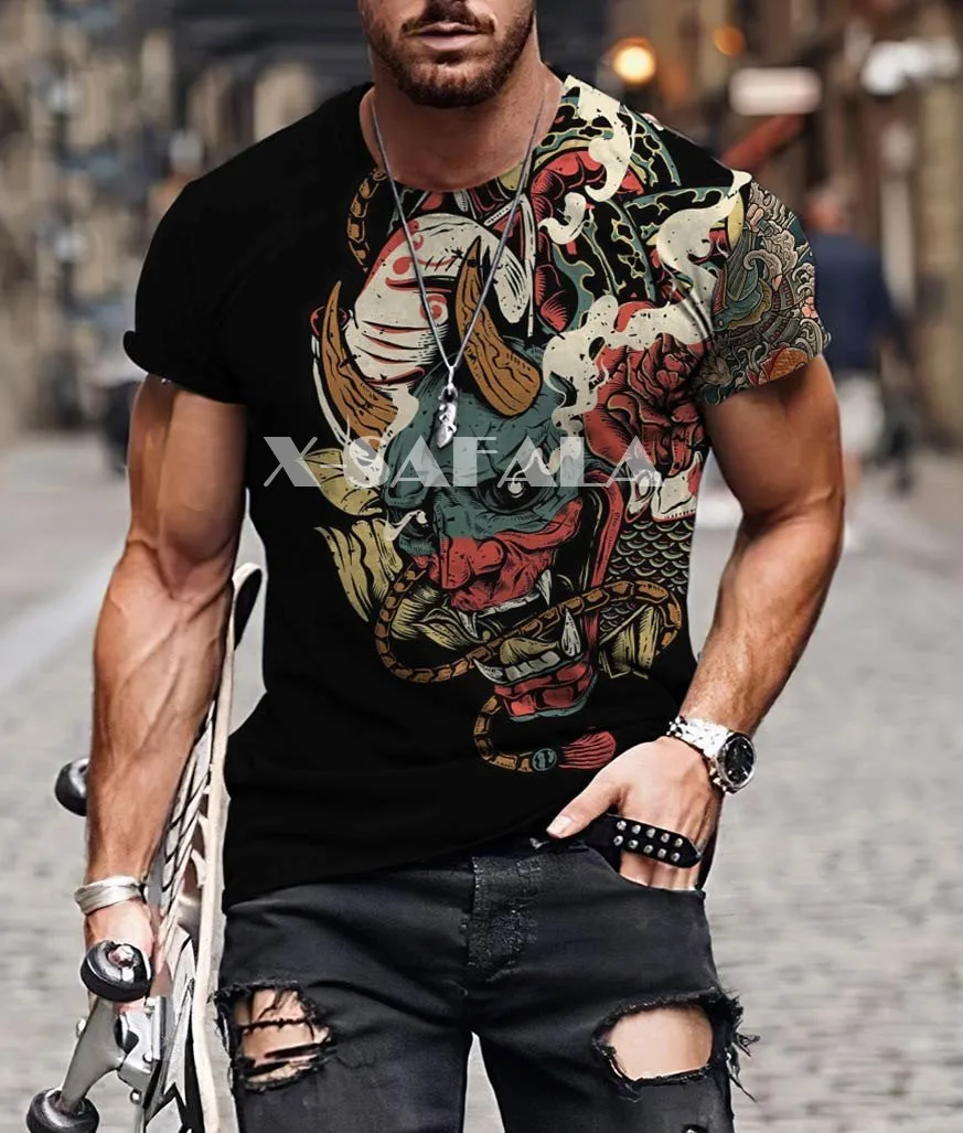 Samurai Mask Tattoo Art Armor Men 3D Full Print T-shirts Summer Fashion Short Sleeve Tee Harajuku Punk Style Women/Unisex