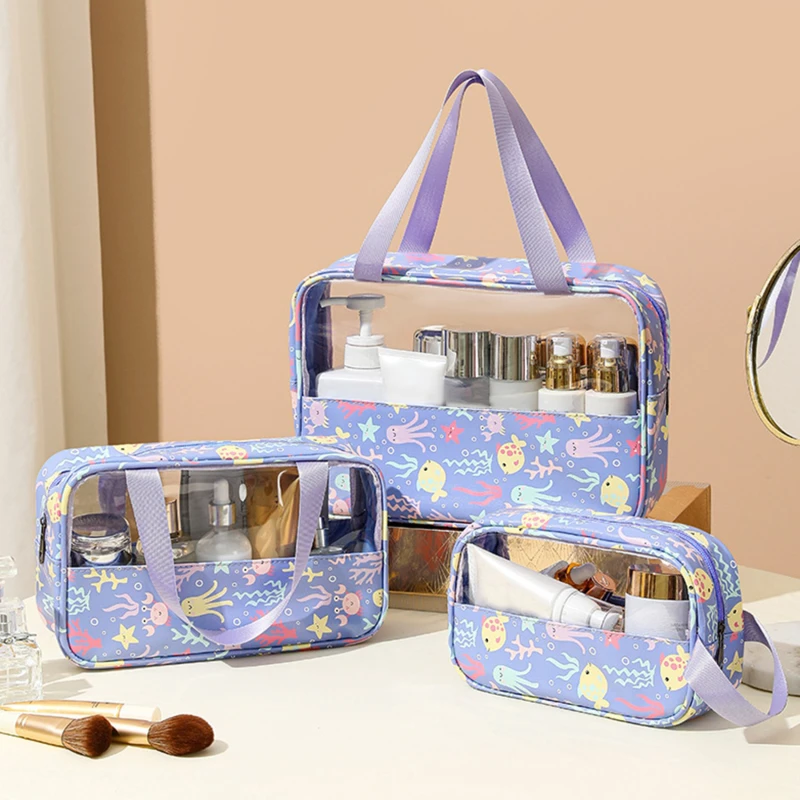 Custodia cosmetica portatile borsa per il trucco traslucida da donna borse per il lavaggio del bagno di grande capacità custodia impermeabile da