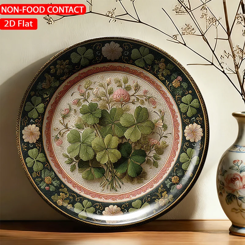 1pc Ceramic Decorative Plate, Green Floral Art Decorations, Wall Home Decor- for Decorative Purposes Solely, NON-FOOD CONTACT-