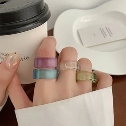 2024 Fashion Korean Transparent Candy Colorful Acrylic Irregular Geometric Square Resin Ring For Women Party Jewelry Accessories