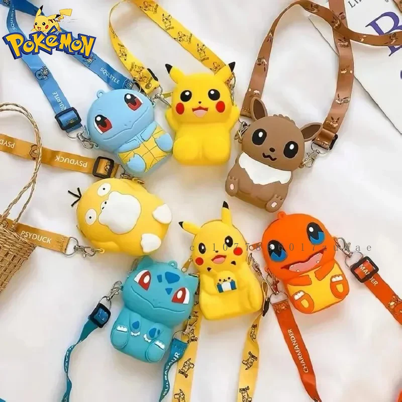 Pokemon Anime Charmander Eevee Fashion Bag Princess Small Storage Silicone Purse Messenger Cartoon Figures Model Toys Kids Gift