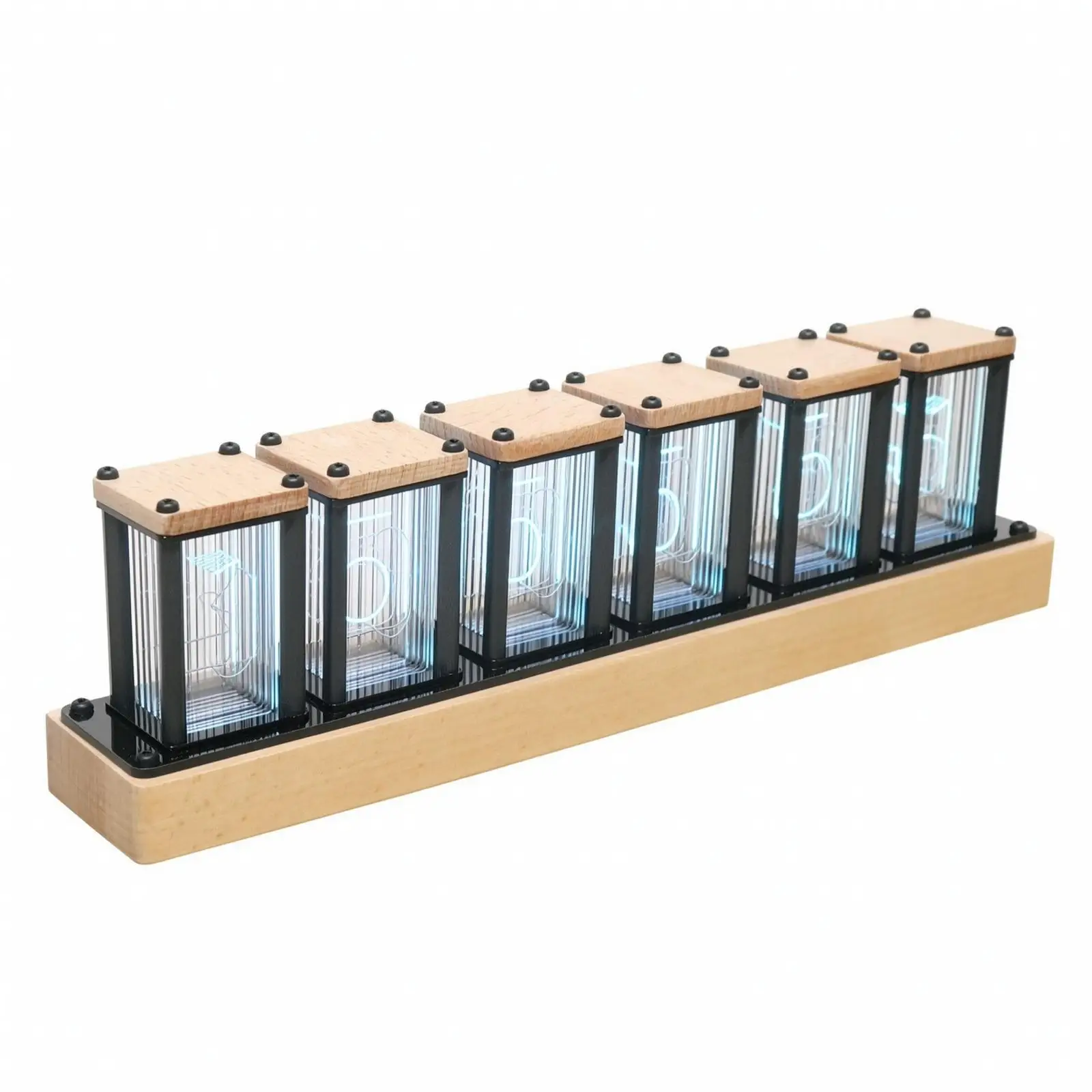 Ambient Light Digital Clock with Vintage Tube Style and Black Metal Frame for Desk