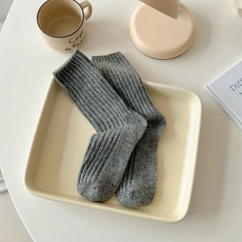 

Thickened Woolen Women's Socks Autumn Winter Middle Tube Stripe Patterned Trendy Drawstring Casual Sports Socks for Women