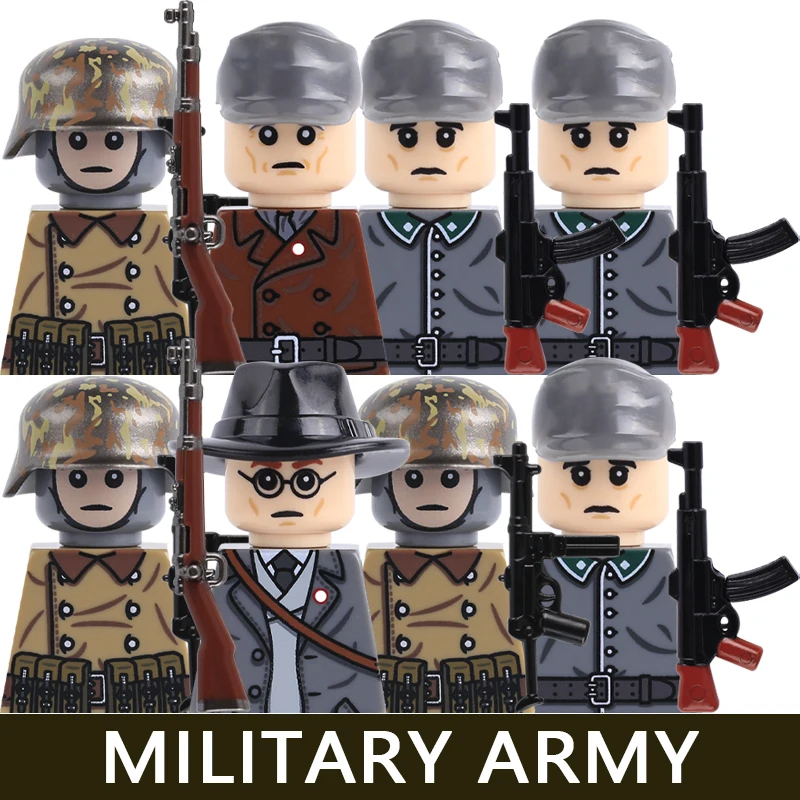 Militär-Bausteine: Historische Infanterie, Krieger, Offiziersuniform, Helm, Gewehrzubehör, MP40, STG44, Bausteine-Spielzeug – Detail 3