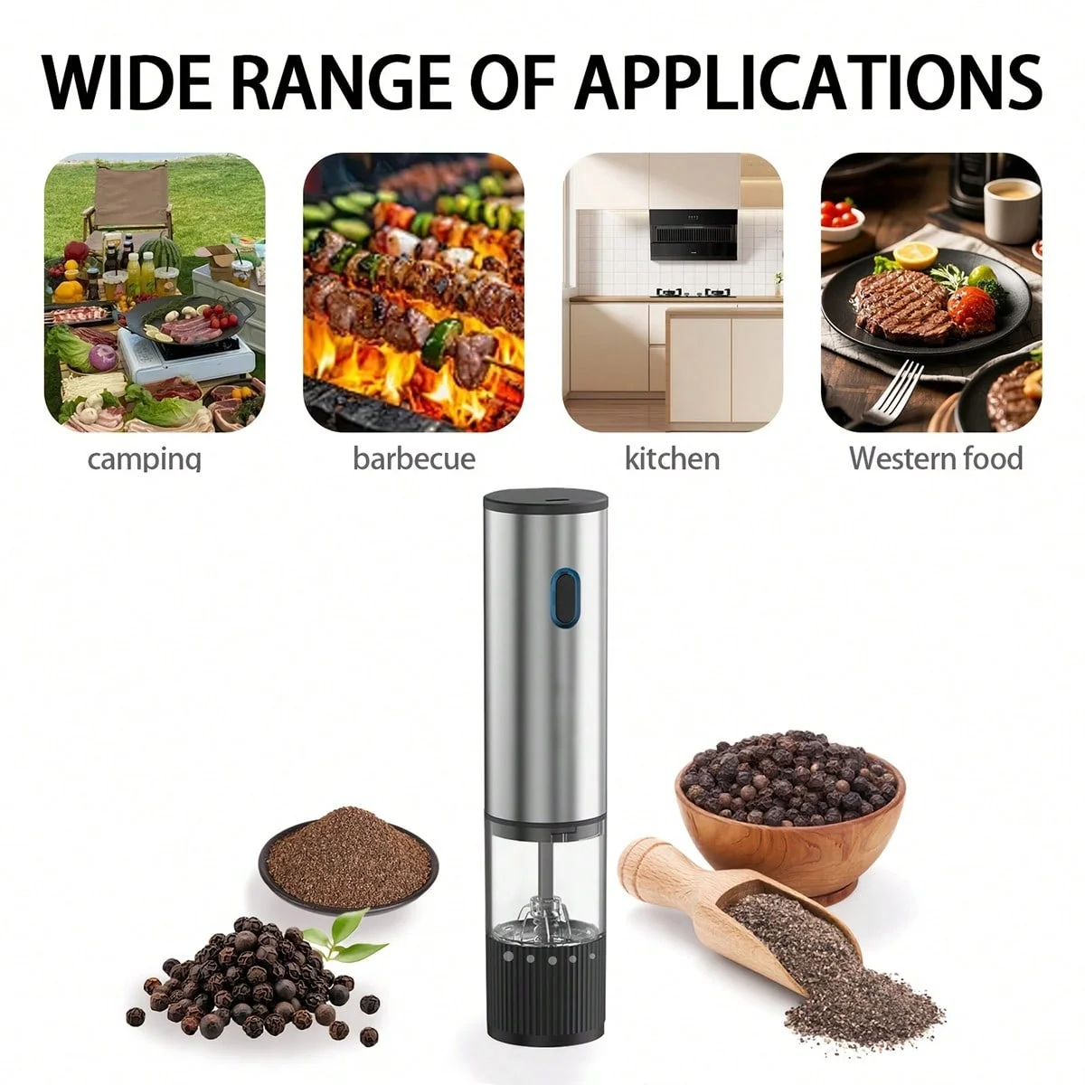 Electric Salt and Pepper Grinder Automatic Rechargeable Pepper Mill Shakers Adjustable Coarseness Kitchen Appliances view 2