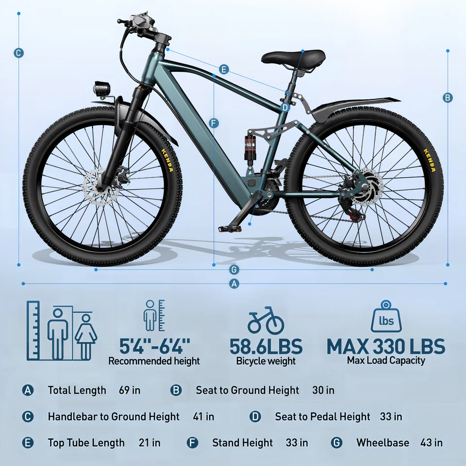 Electric Bike for Adults, 750W Peak Ebike, 40Miles 25MPH Electric Mountain Bike, 24''/26" Adult Electric Bicycle with 36V Battery, 21 Speed, Full Suspension, UL 2849 Certified image 13