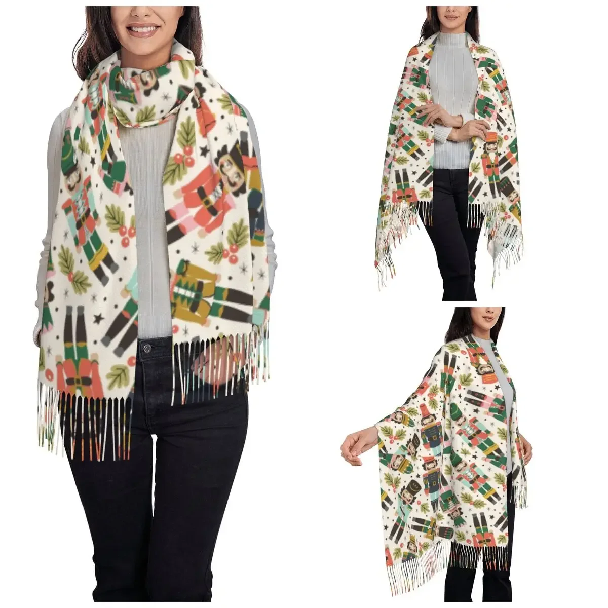 New Year Nutcrackers Shawl Wraps for Women Winter Long Soft Scarf Christmas Pashmina Shawl Scarves