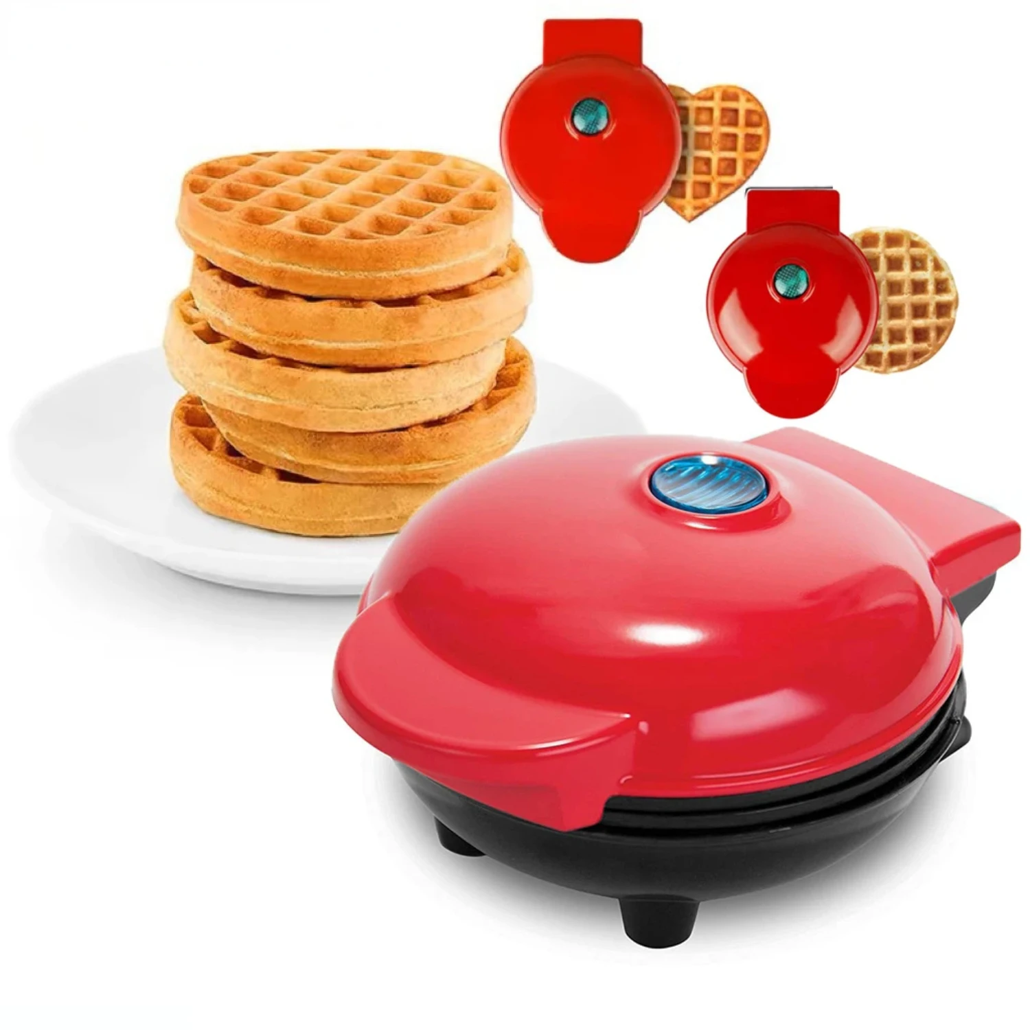 Mini Heart-shaped Double-sided Heating Waffle Maker - Perfect for Breakfast