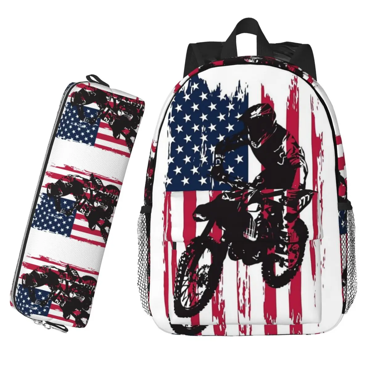 

Рюкзак Dirt Bike Мотокросс США с американским флагом, Лидер продаж, рюкзак для мальчиков и девочек, сумка для книг, сумки на плечо, детская школьная сумка, пенал