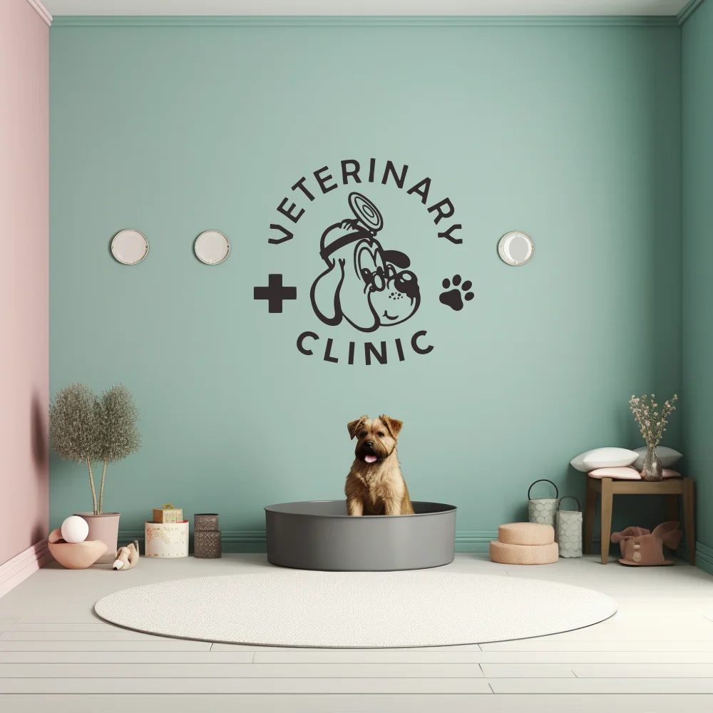 Self-adhesive Vinyl Art Mural Wall Sticker for Pet Clinic Decor “VETERINARY CLINIC” perfect for Pet Hospital Wall Decor JZY562