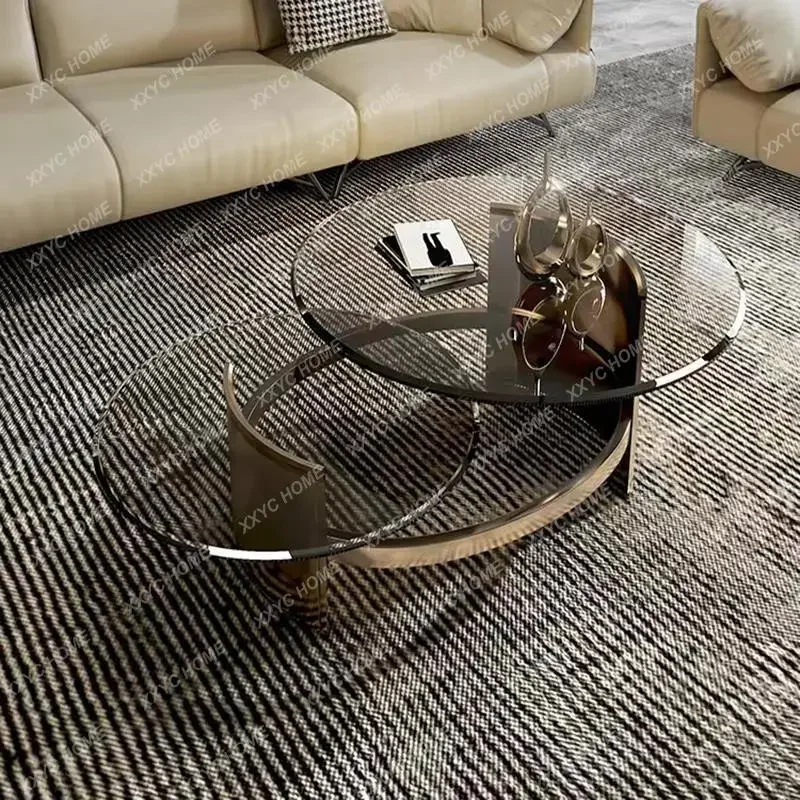 

Modern simple metal double-layer coffee table transparent glass tea table
