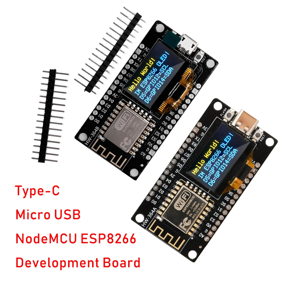 NodeMCU ESP8266 Development Board with 0.96 Inch OLED Display CH340G WiFi Module Type-C Micro USB for Arduino/Micropython