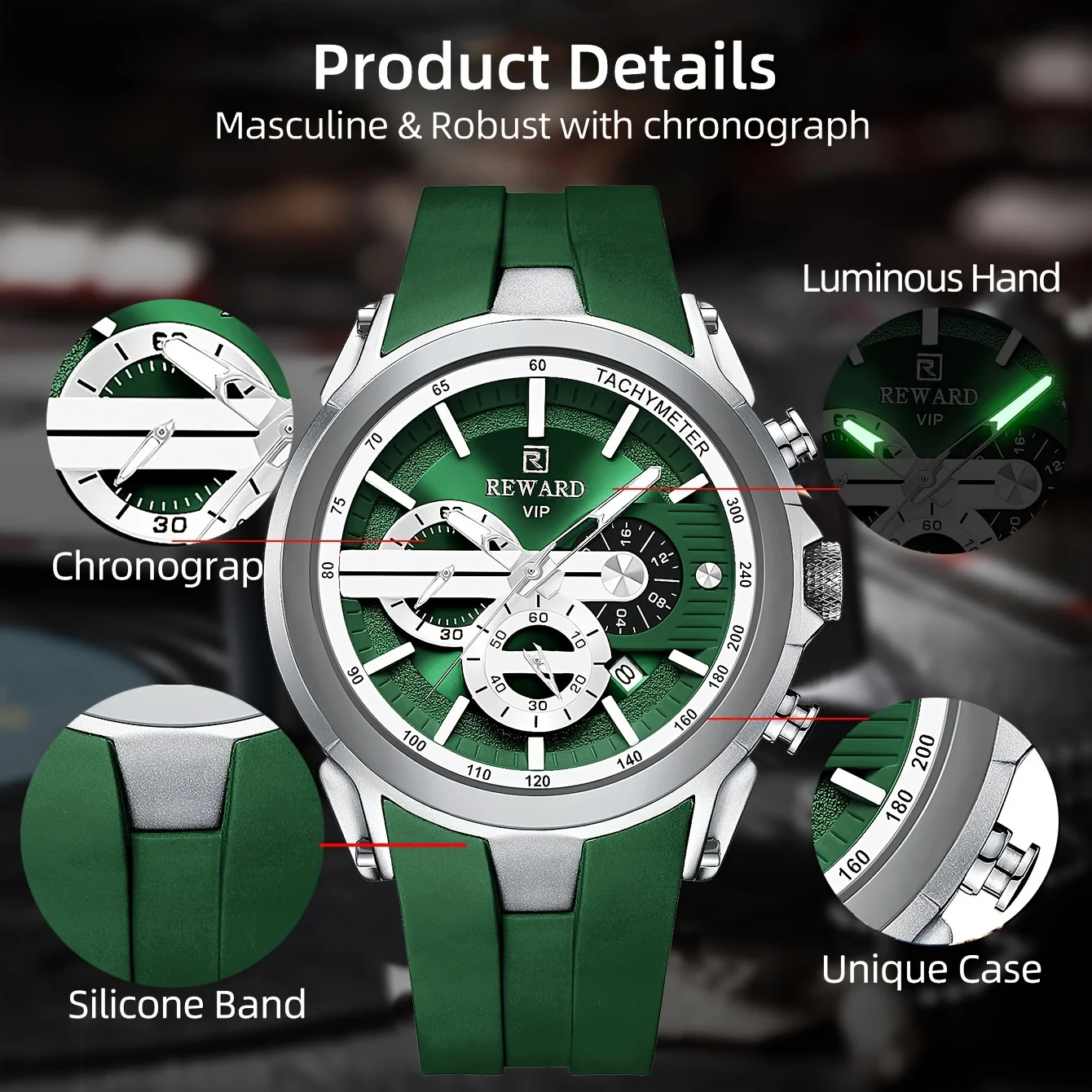 REWARD Men Watch Top Brand Luxury Chronograph Quartz Mens Watches Green Military Waterproof Wristwatch Relogio Masculino