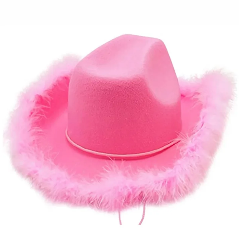 Sombrero de vaquero con borde crudo rosa para novia, diadema Sexy, accesorios para fotos de novia, accesorios para despedida de soltera