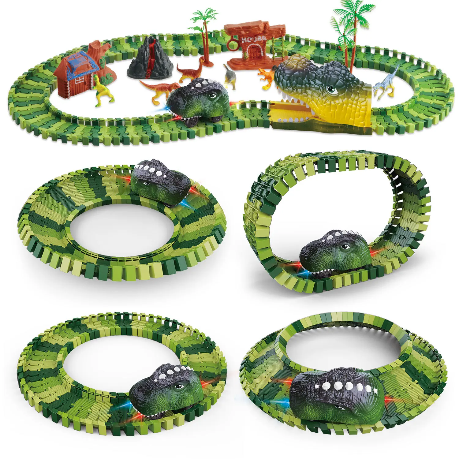 Venda imperdível brinquedos de carro ferroviário de dinossauro, montagem diy, montanha russa, trem elétrico