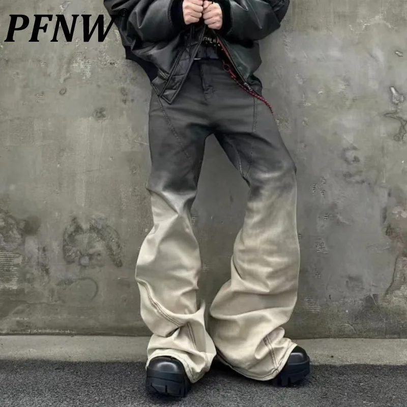 

PFNW Dark Style Worn-out Vintage Washed Gradient Jeans Male High Street Niche Design Loose Boot Cut Men's Pants Chic New 28W4551