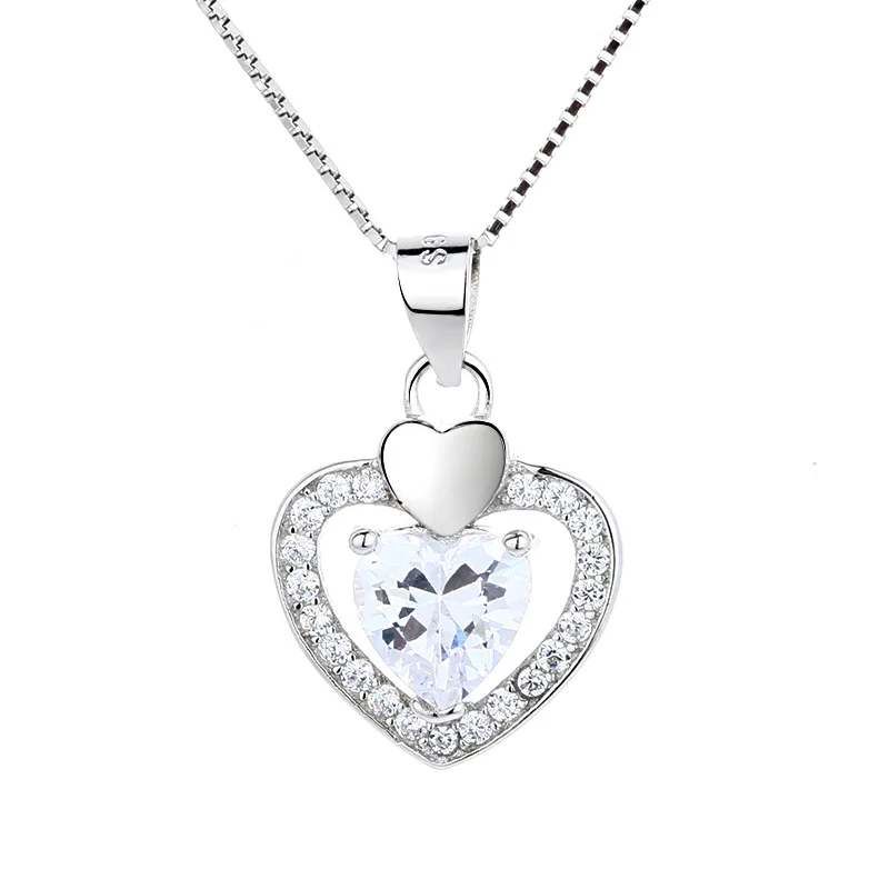 

S925 Sterling Silver Heart-Shaped Pendant with Lovely Zircon Factory Wholesale Fashion Women's Necklace