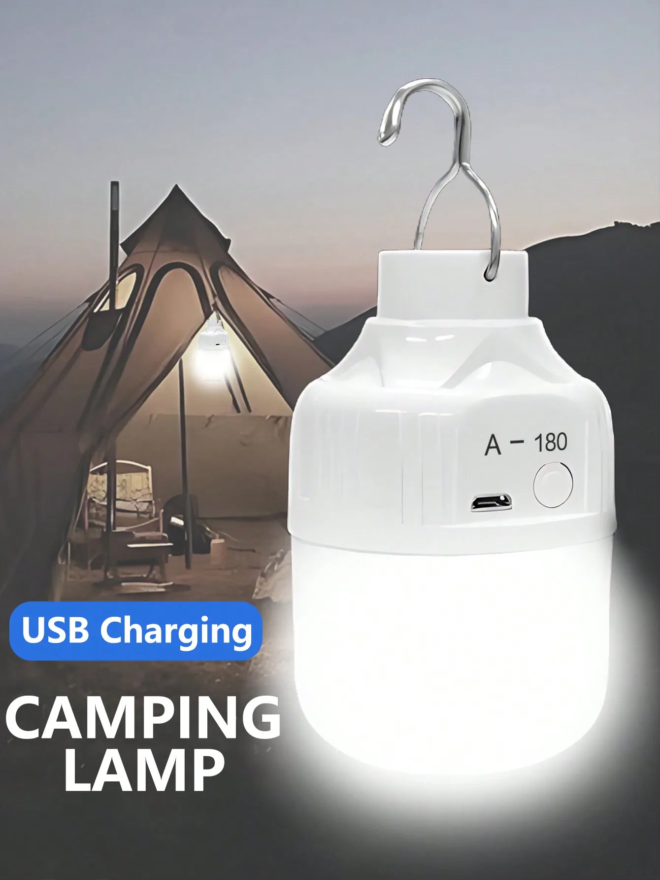 500mAh Camping Light, Emergency Bulb, Hanging Tent Work Light, Rechargeable USB LED Bulb, Outdoor Portable Light (2 Charging Ports Randomly Shipped)