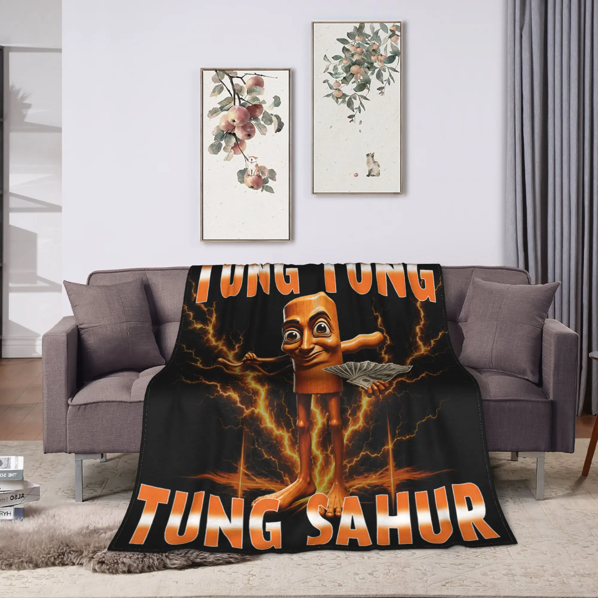 Warm Bedding Throws Travel Tung Tung Sahur is Calling Funny Money Meme Blanket Flannel Bedspread For Living Room Sofa Bed Cover