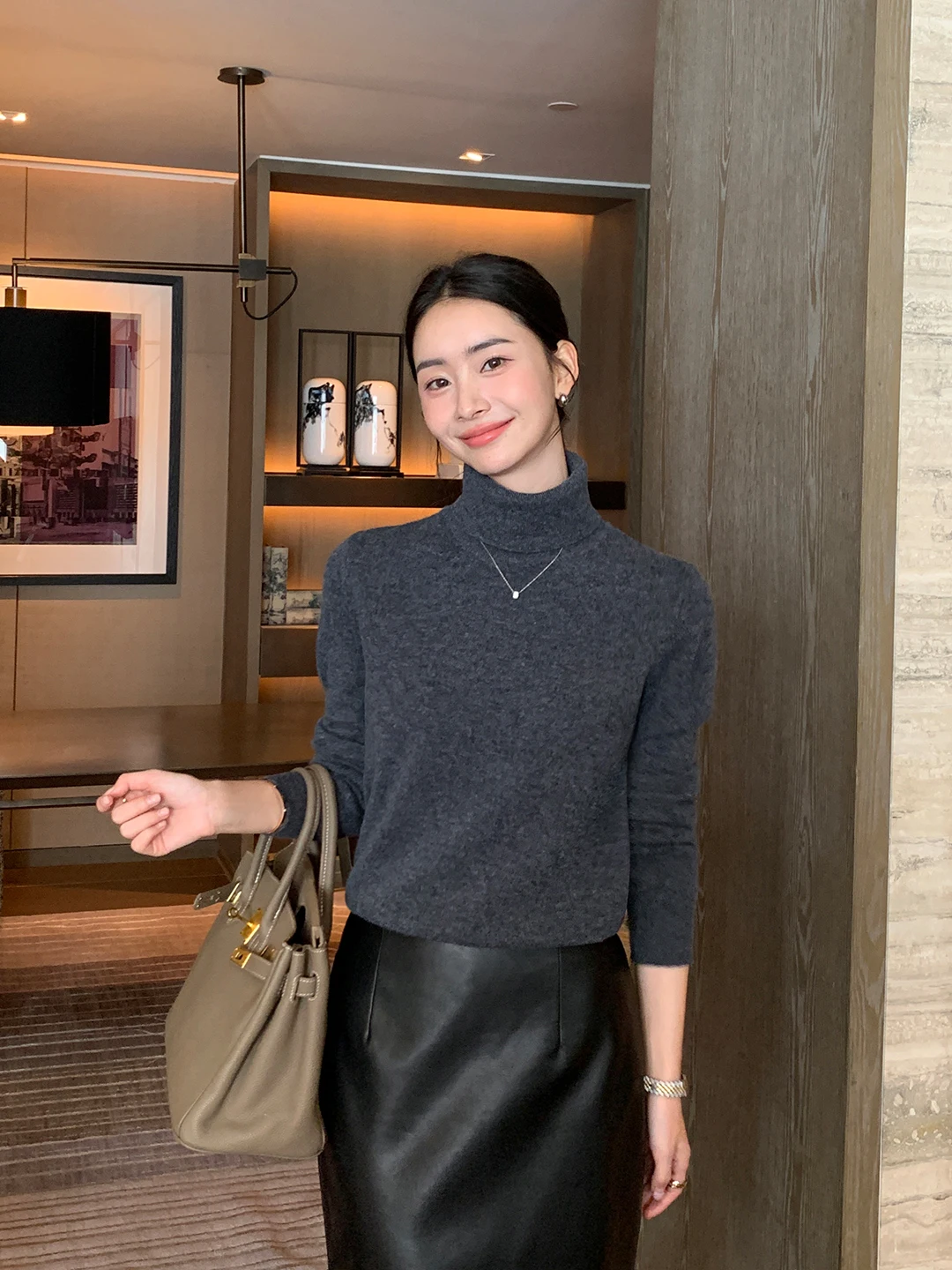 

Женский шерстяной свитер Maven Lin с высоким воротом, длинным рукавом, роскошный повседневный модный топ для работы, облегающий зимний базовый джемпер для девушек